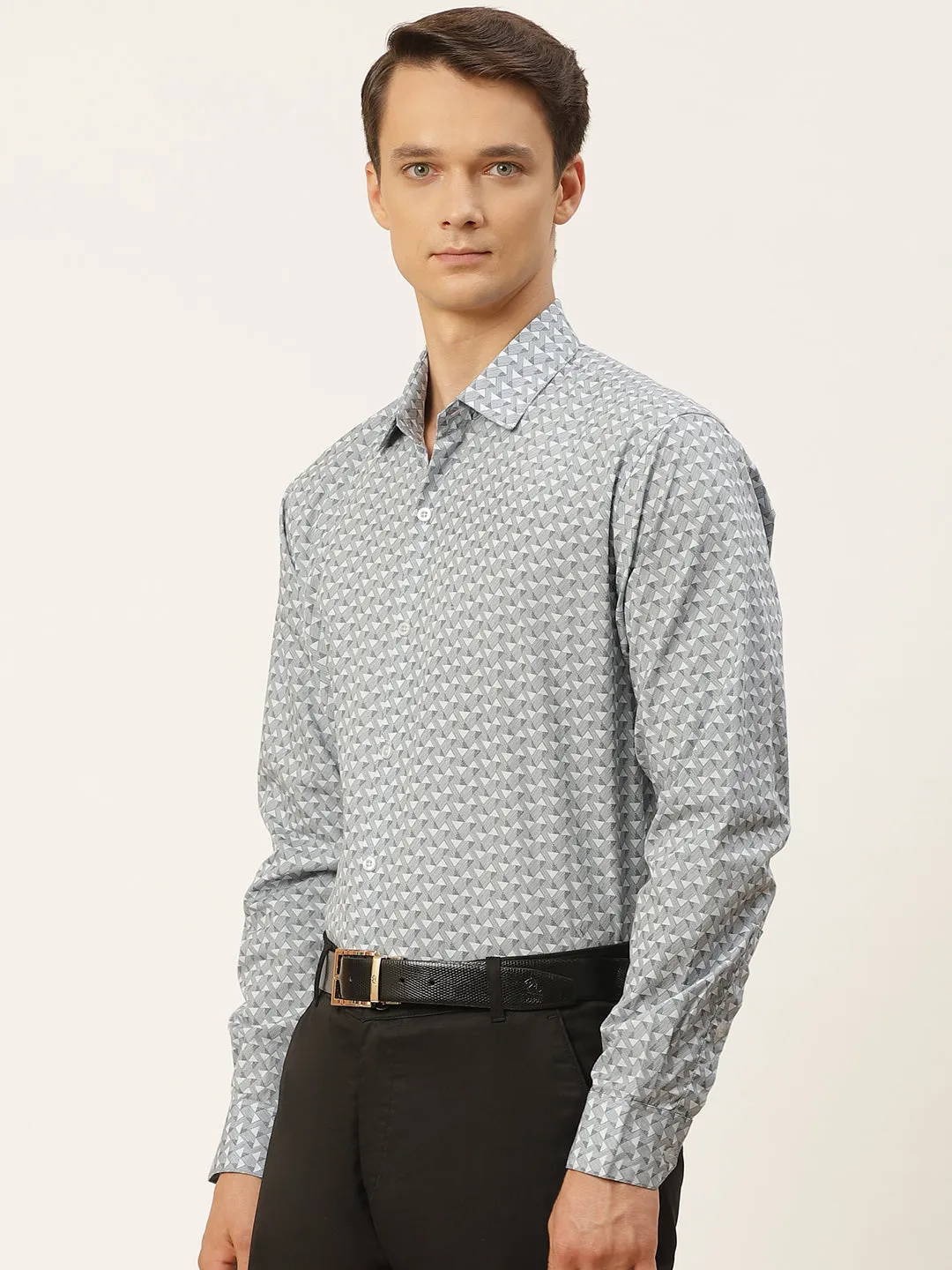 Mens Cotton Blue & Offwhite Printed Formal Shirt - Sojanya