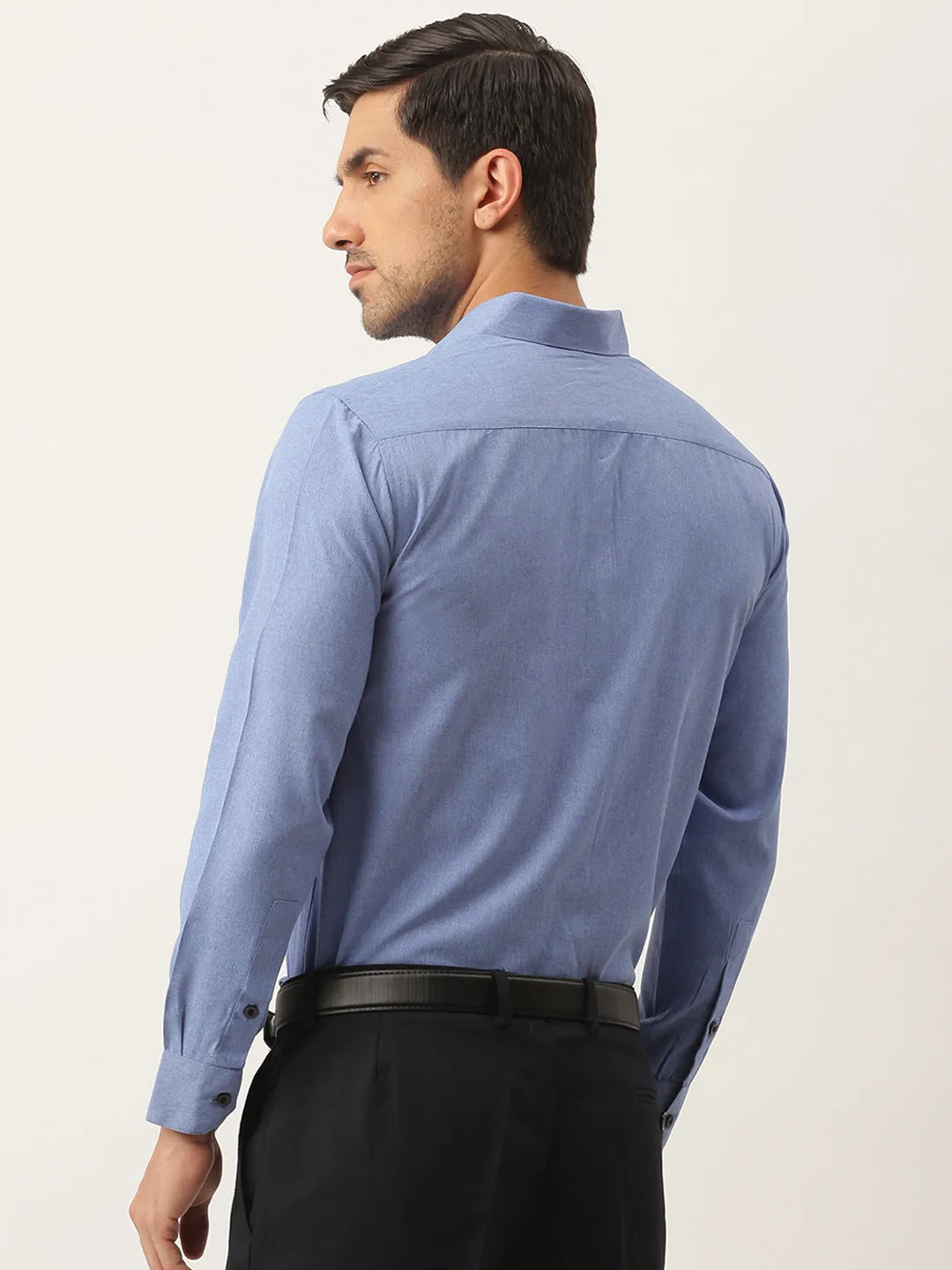 Men's Cotton Blue Solid Formal Shirt - Sojanya