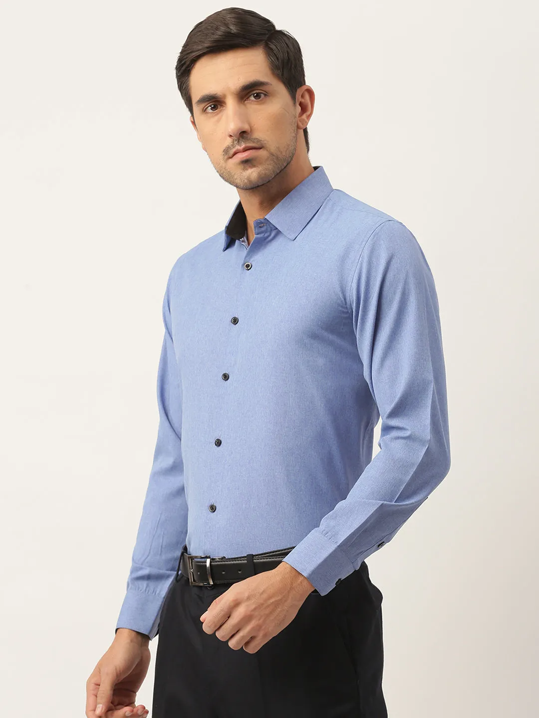 Men's Cotton Blue Solid Formal Shirt - Sojanya