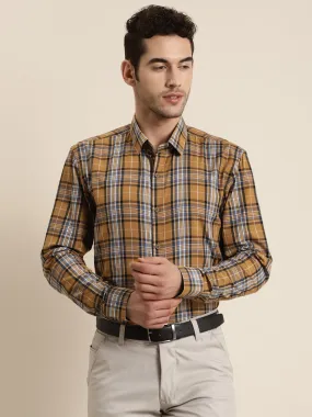 Men's Cotton Mustard & Blue Casual Shirt