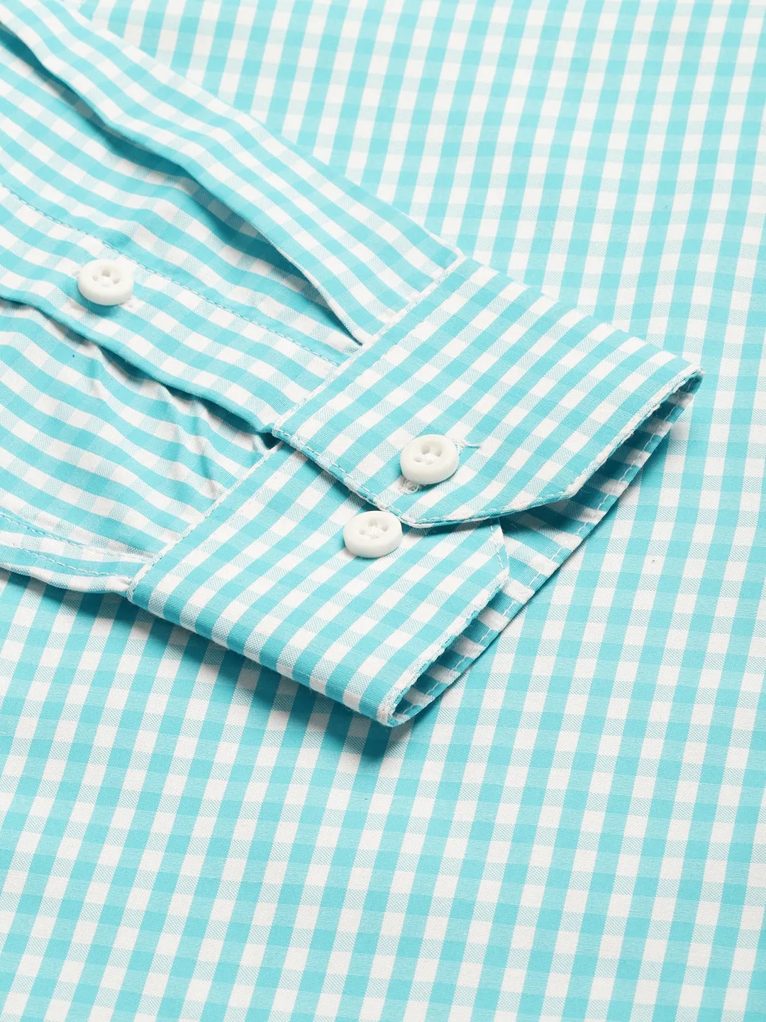 Men's Cotton Sea Green & White Checked Formal Shirt - Sojanya