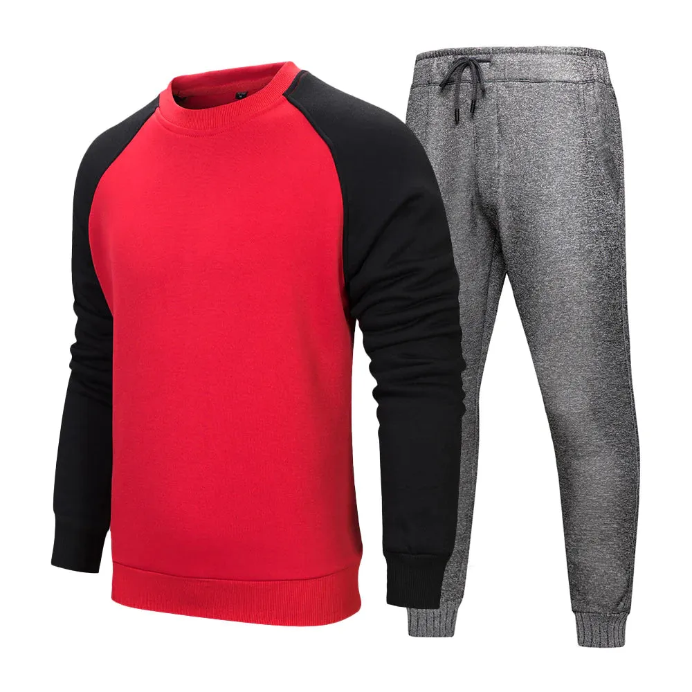 Men's Large Size Pullover Round Neck Hoodies Joggers Two-Piece Set