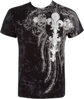 Men's Silver Metallic Embossed Fleur De Lis Cross Cotton Fashion T-shirt by Sakkas