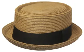 Mens Structured 100% Paper Straw Flat Top Pork Pie Fedora Hat