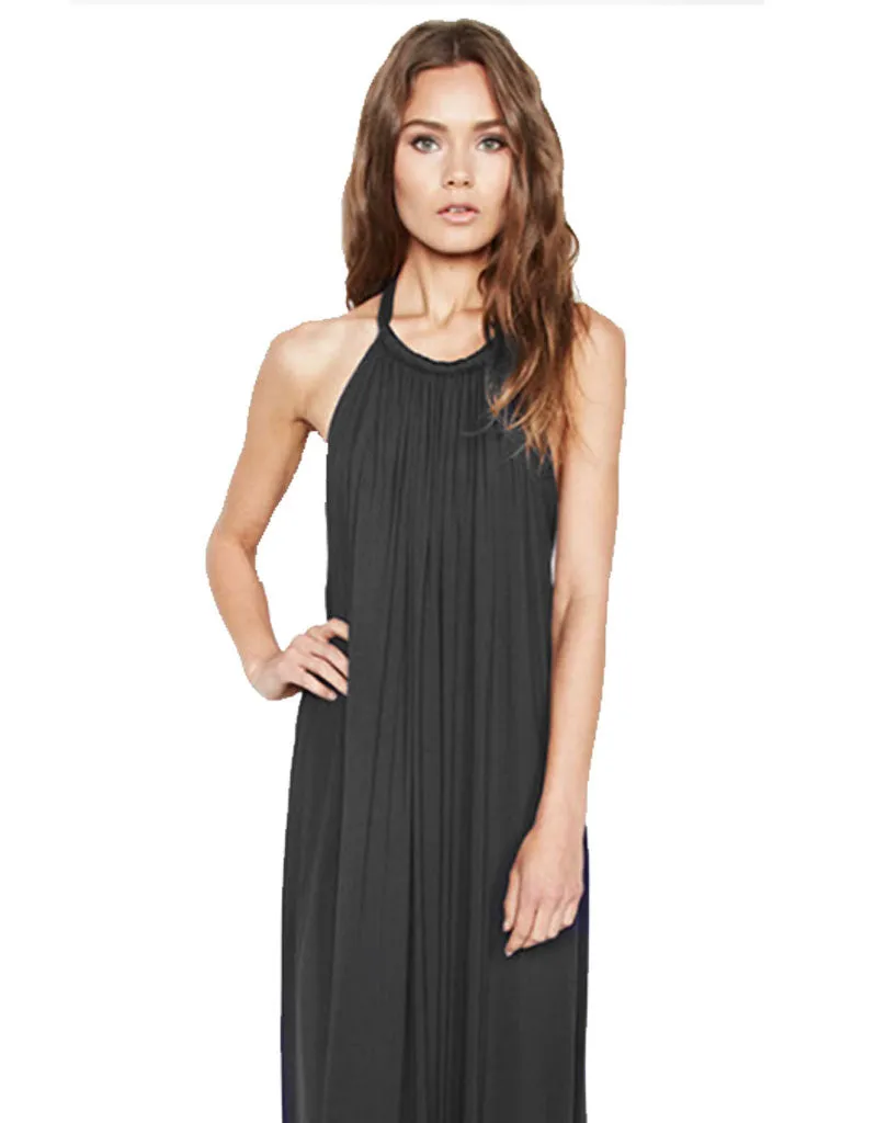 Michael Lauren French Boho Halter Maxi Dress in Black