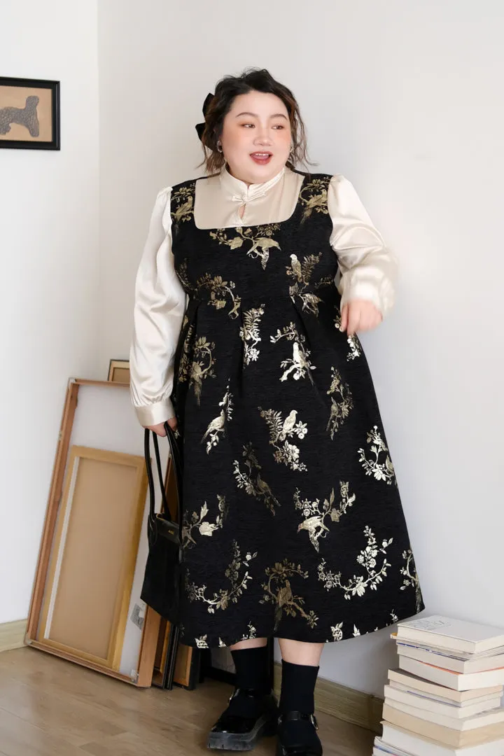 Ming Qing 鸣禽 Songbird New Chinese Style Plus Size Brocaded Jumper Dress