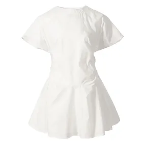 Minimalist Solid Color Round Neck Short Sleeve A Line Mini Dress