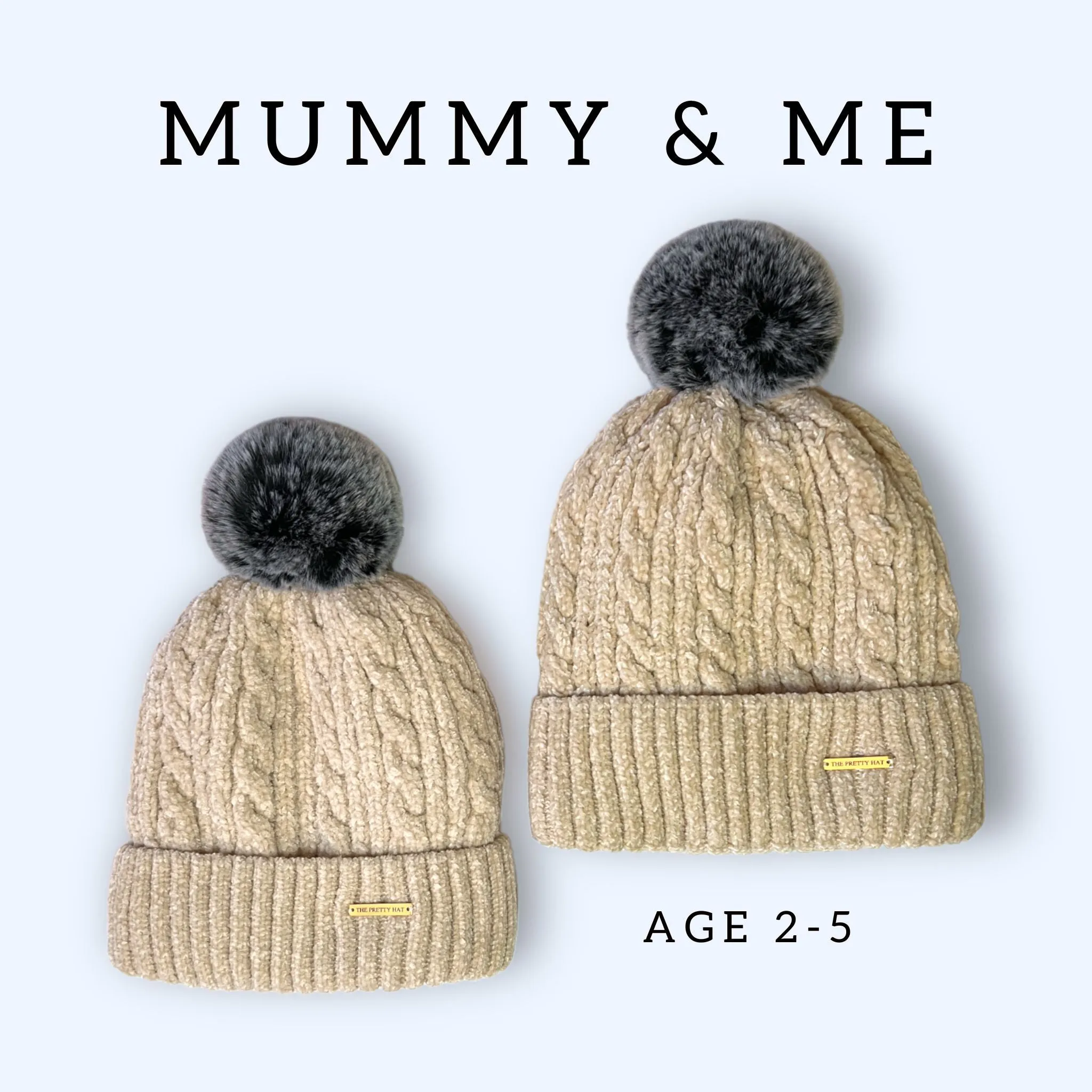 Mummy & Me Fleece Lined Beanie Bundle - Frosty Cream