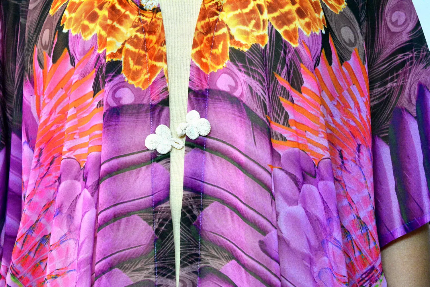 NATURE MORTE Purple Feathers Printed Devarshy Long Georgette Kimono Jacket - 1075B