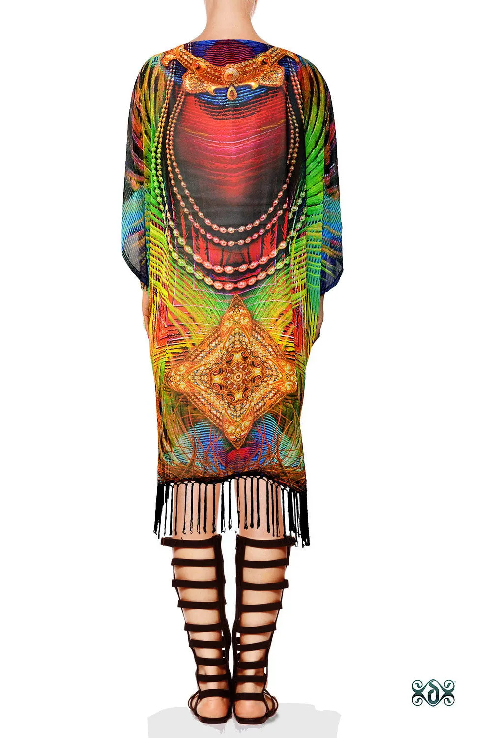 NATURE MORTE Royal Peacock Devarshy Georgette Short Kimono Jacket - 003