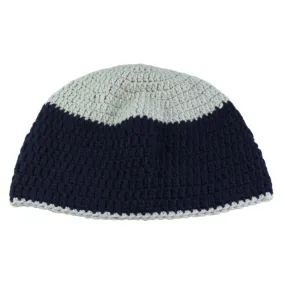 Navy Blue with Gray Top Crochet Beanie Hat Medium/Large - STXH23ML