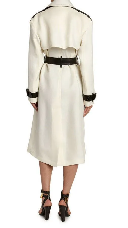 New $4950 TOM FORD Double Breasted Women Trench Coat White/Black 4 US/38 It