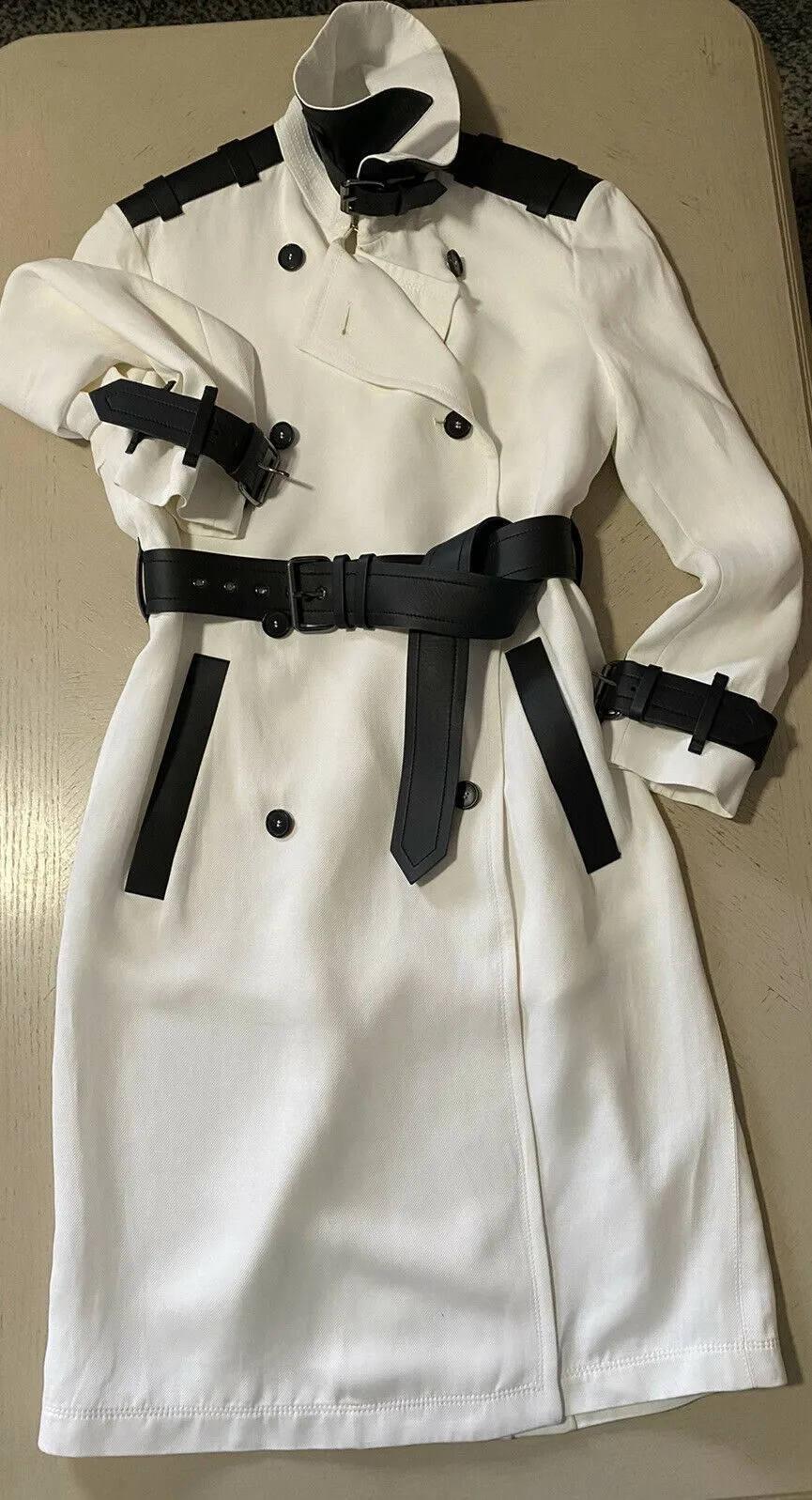 New $4950 TOM FORD Double Breasted Women Trench Coat White/Black 4 US/38 It