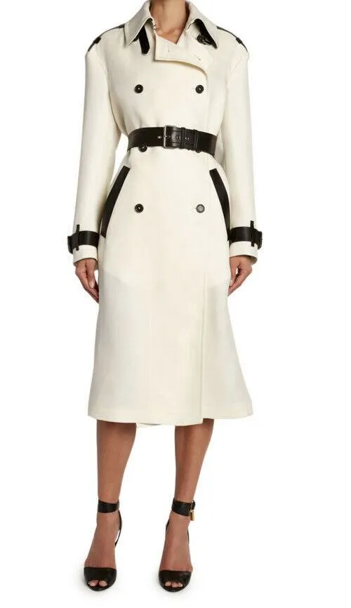 New $4950 TOM FORD Double Breasted Women Trench Coat White/Black 4 US/38 It