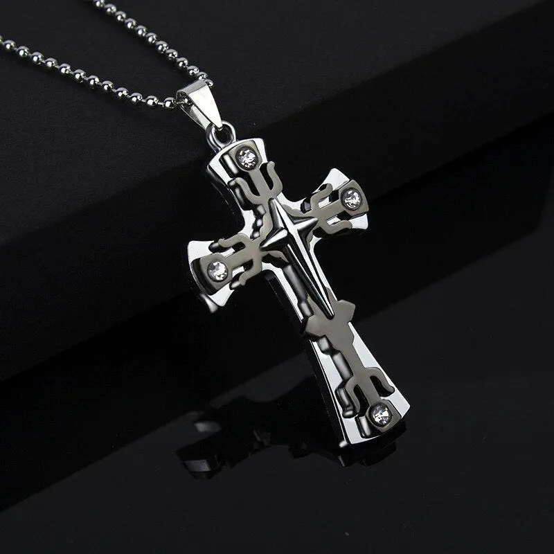 New Black Rectangle Pendant Necklace Men Trendy Simple Stainless Steel Chain Men Necklace Jewelry Gift