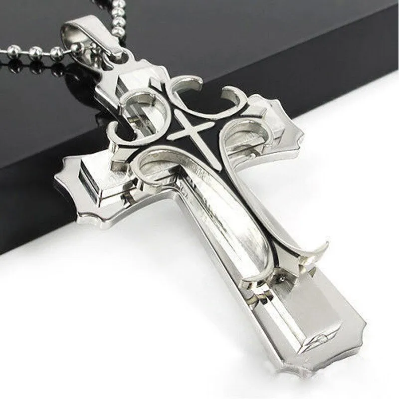 New Black Rectangle Pendant Necklace Men Trendy Simple Stainless Steel Chain Men Necklace Jewelry Gift