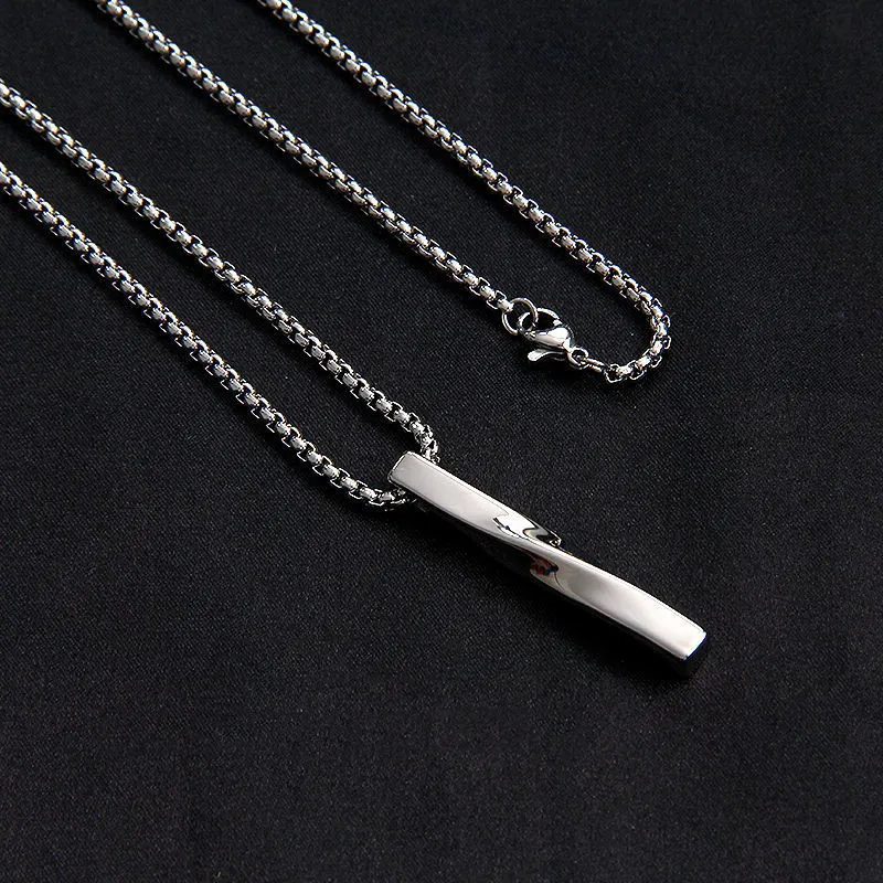 New Black Rectangle Pendant Necklace Men Trendy Simple Stainless Steel Chain Men Necklace Jewelry Gift