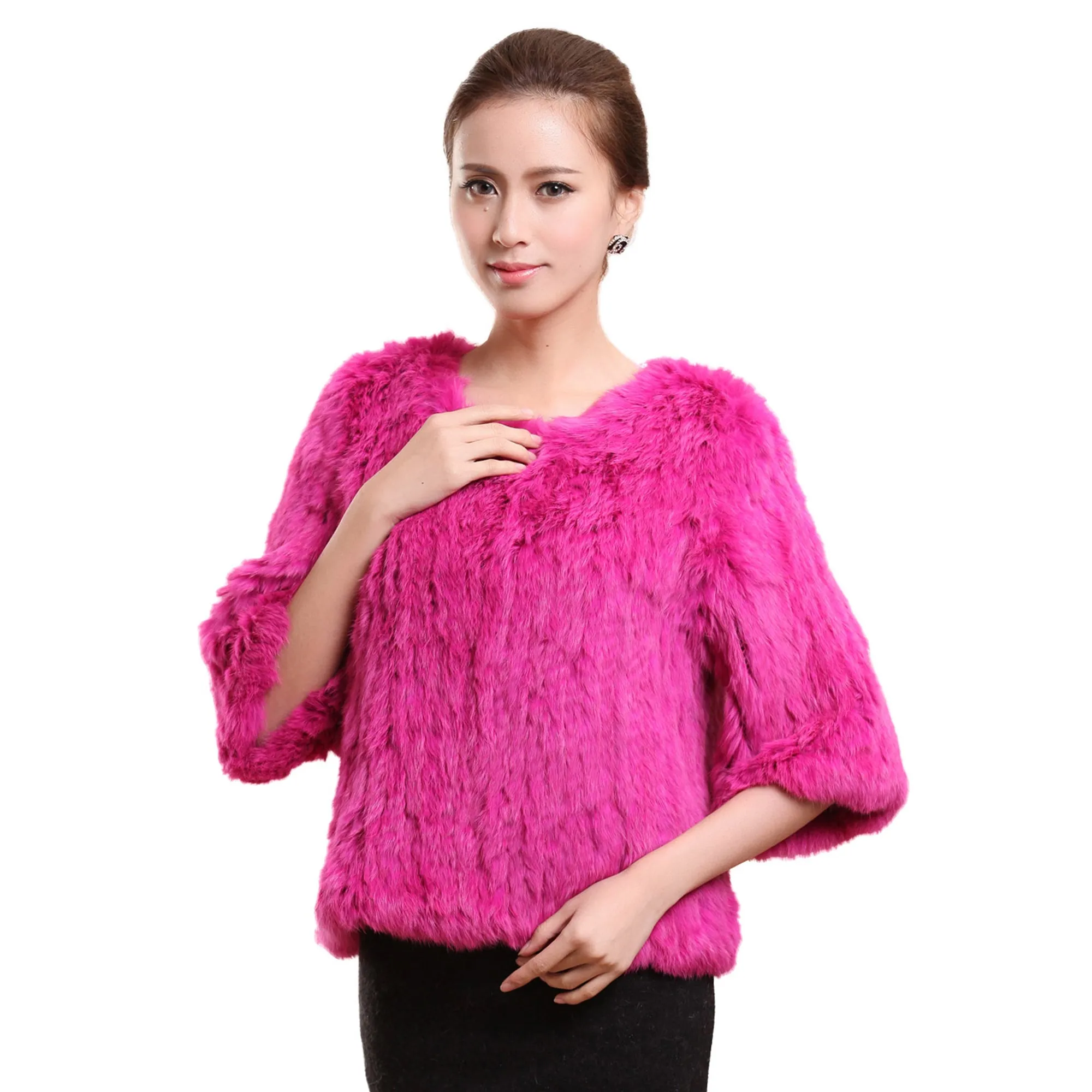 New Real Rabbit Fur Coat Female Real Fur Pullover Women's Winter Coast Rabbit Fur Knitted Coat Promotions Fur Story FS13069