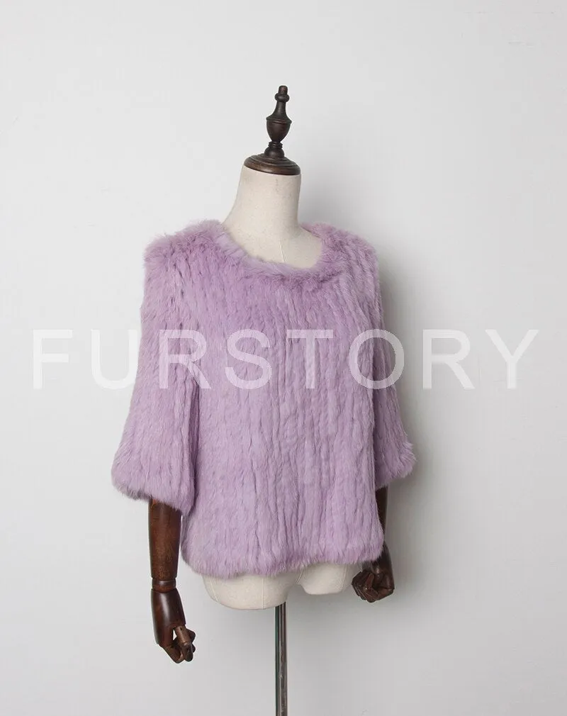 New Real Rabbit Fur Coat Female Real Fur Pullover Women's Winter Coast Rabbit Fur Knitted Coat Promotions Fur Story FS13069