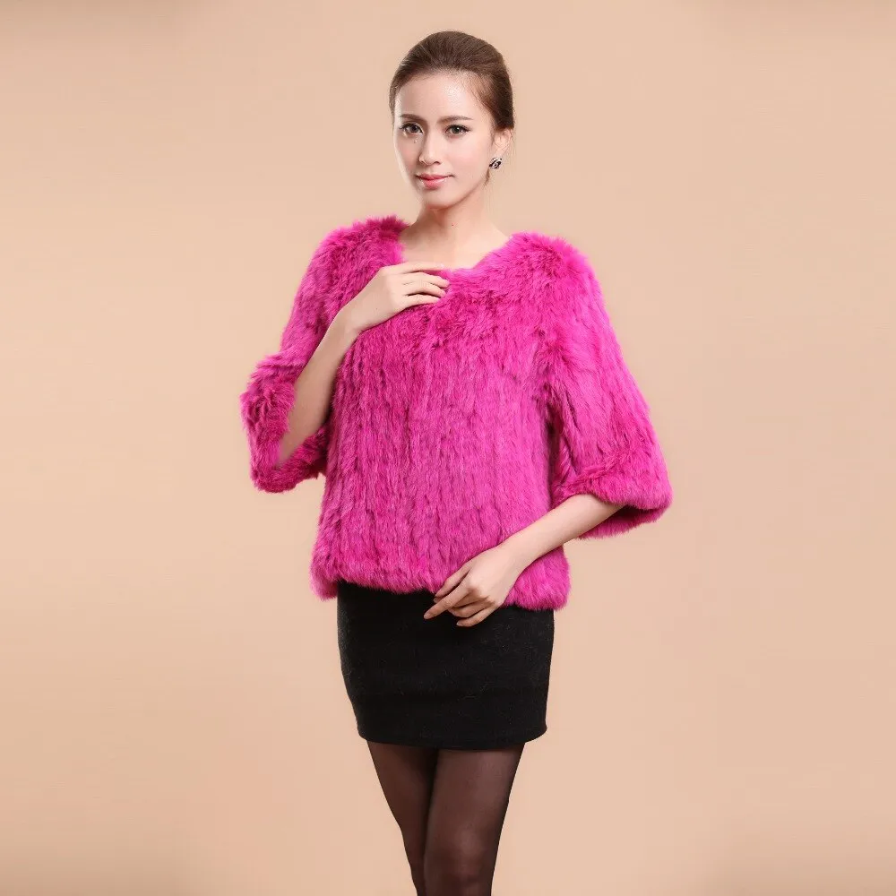 New Real Rabbit Fur Coat Female Real Fur Pullover Women's Winter Coast Rabbit Fur Knitted Coat Promotions Fur Story FS13069