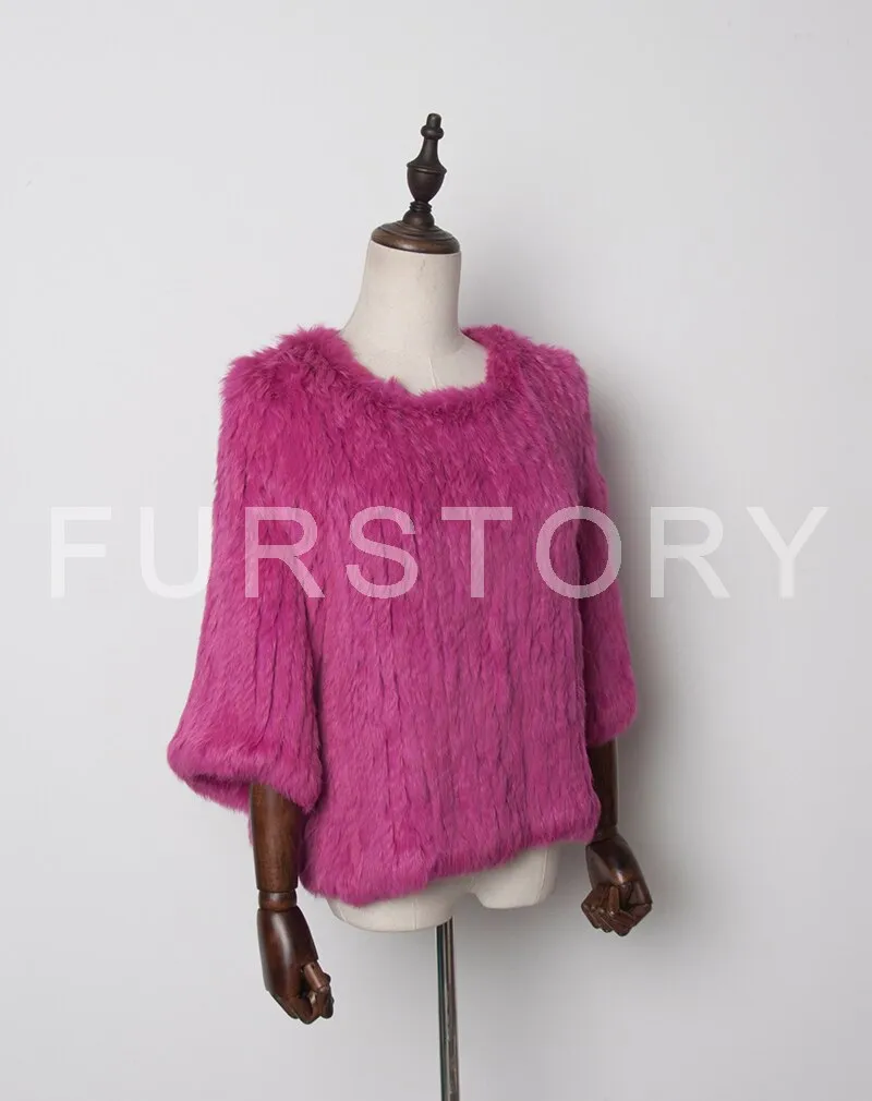 New Real Rabbit Fur Coat Female Real Fur Pullover Women's Winter Coast Rabbit Fur Knitted Coat Promotions Fur Story FS13069