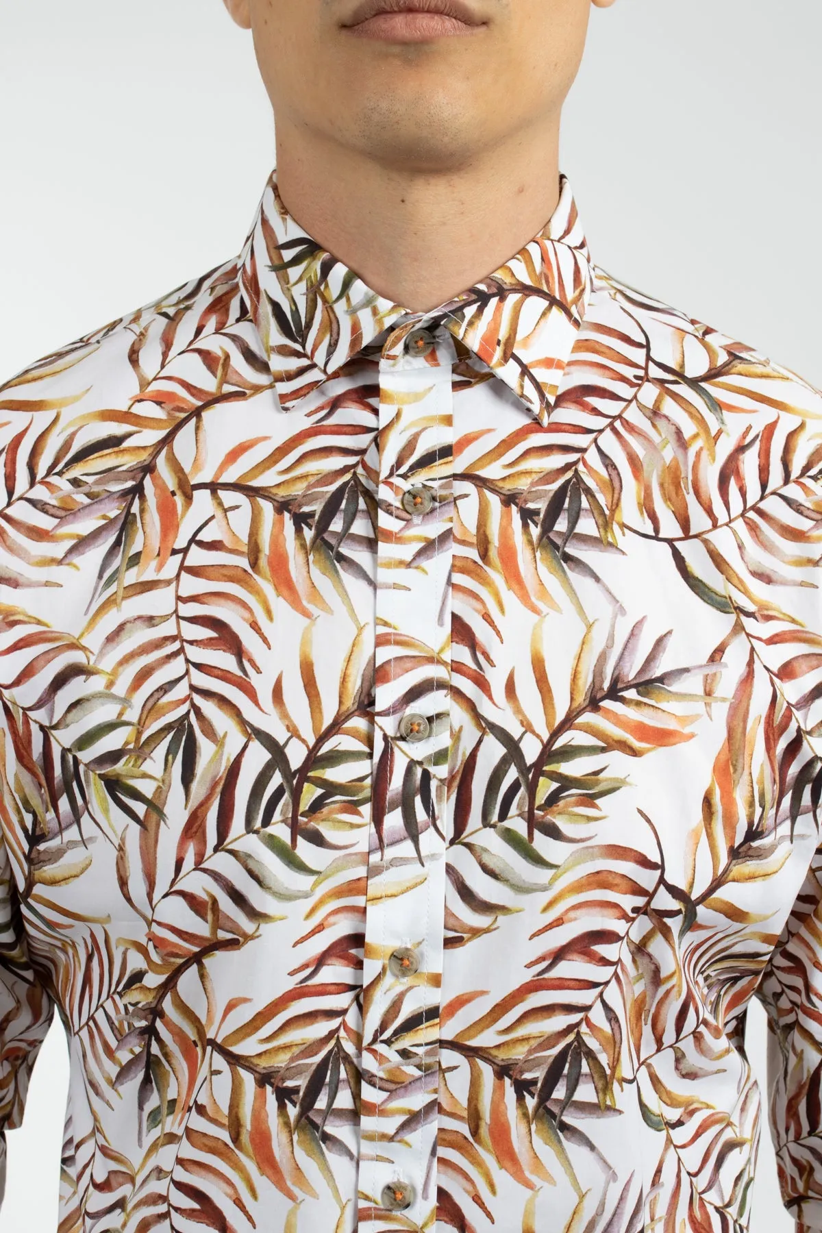 Orange Bermuda Palms Cotton Poplin Shirt