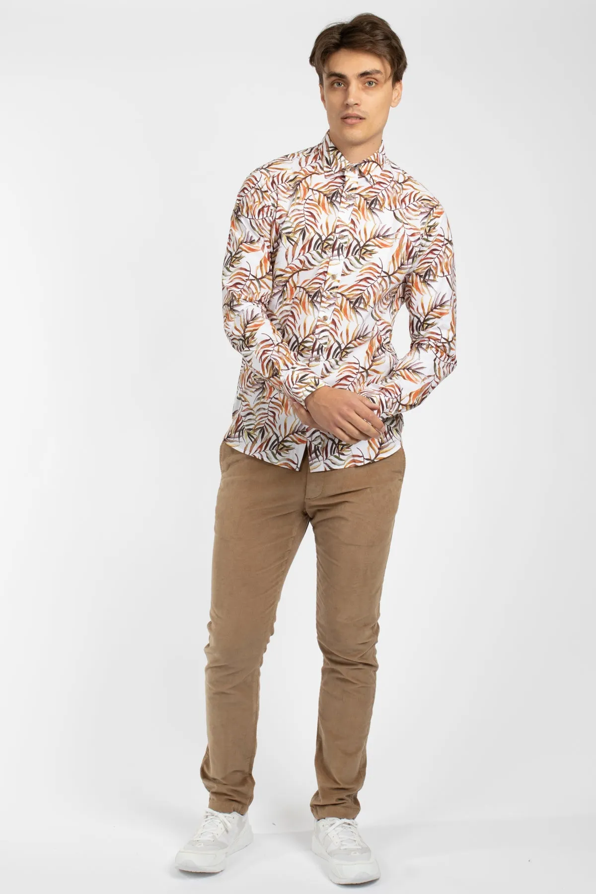 Orange Bermuda Palms Cotton Poplin Shirt