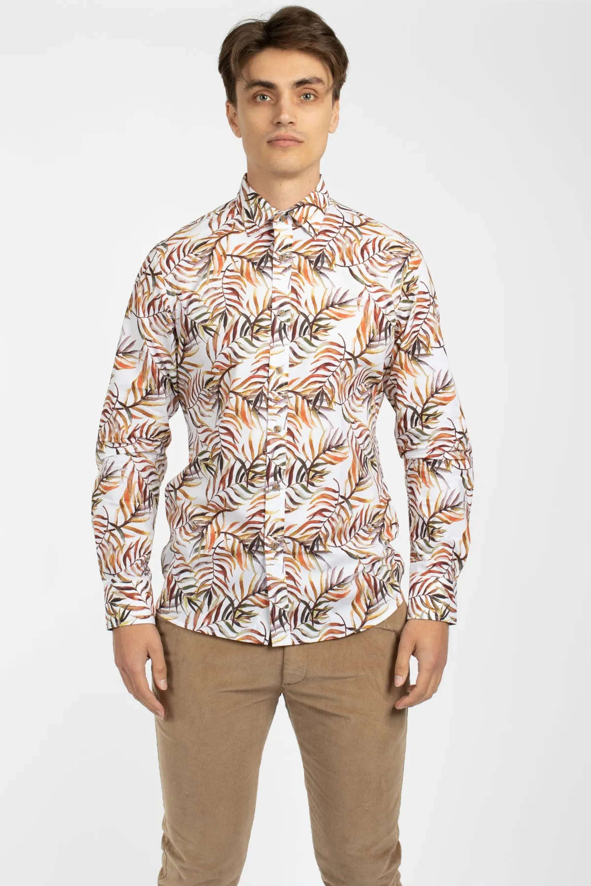 Orange Bermuda Palms Cotton Poplin Shirt