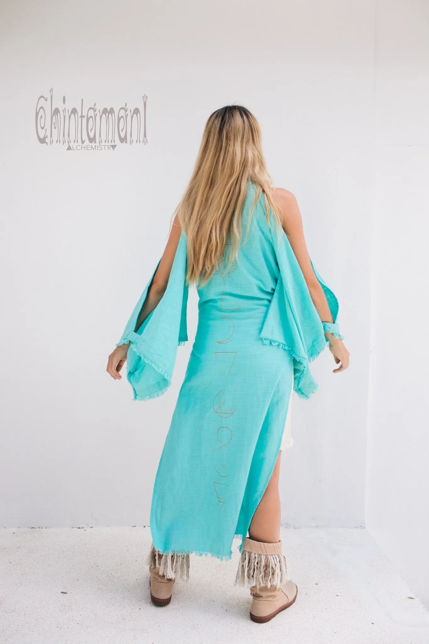 Organic Cotton Kimono Robe / Women Boho Cardigan / Turquoise