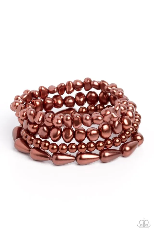 Paparazzi Bracelet ~ Gossip PEARL - Brown