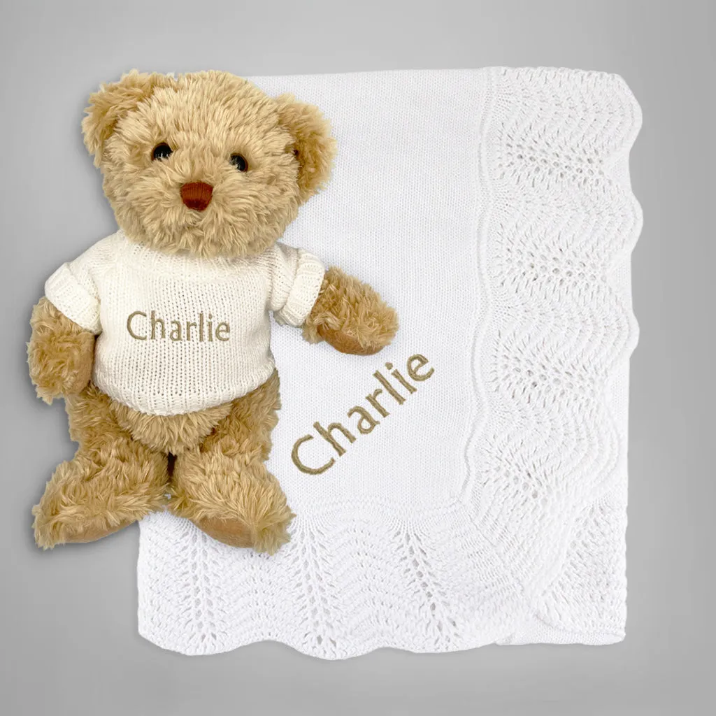 Personalised Bertie Bear and Crochet Blanket