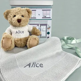 Personalised Bertie Bear with Blanket, Grey