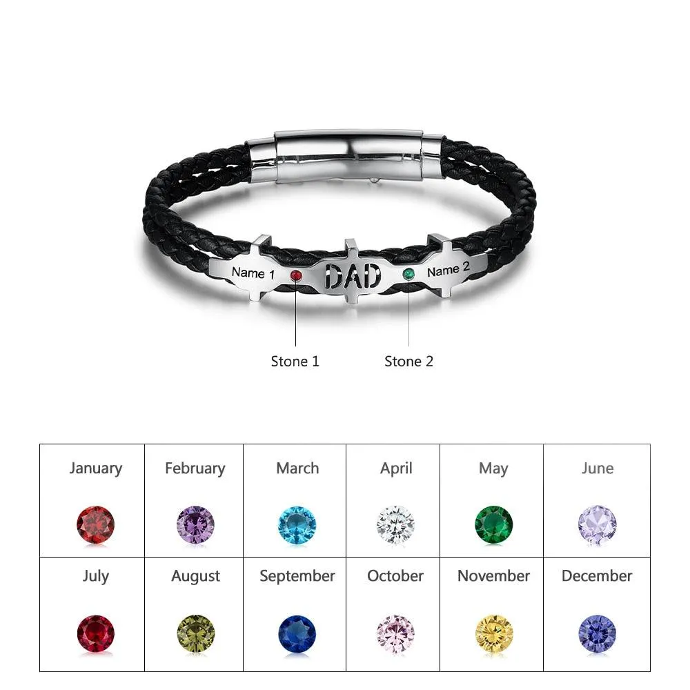 Personalized Leather Engraved Bracelet for Men Trendy Personalized Black Bracelet for Men