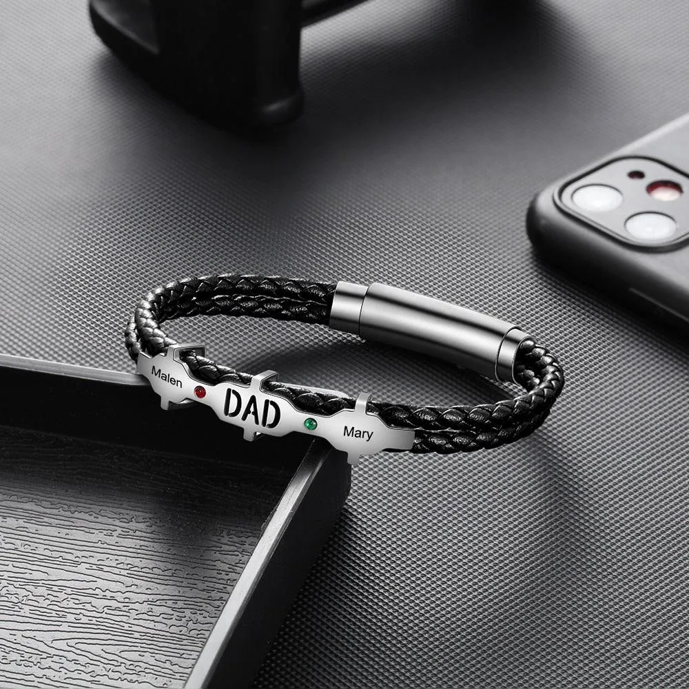 Personalized Leather Engraved Bracelet for Men Trendy Personalized Black Bracelet for Men