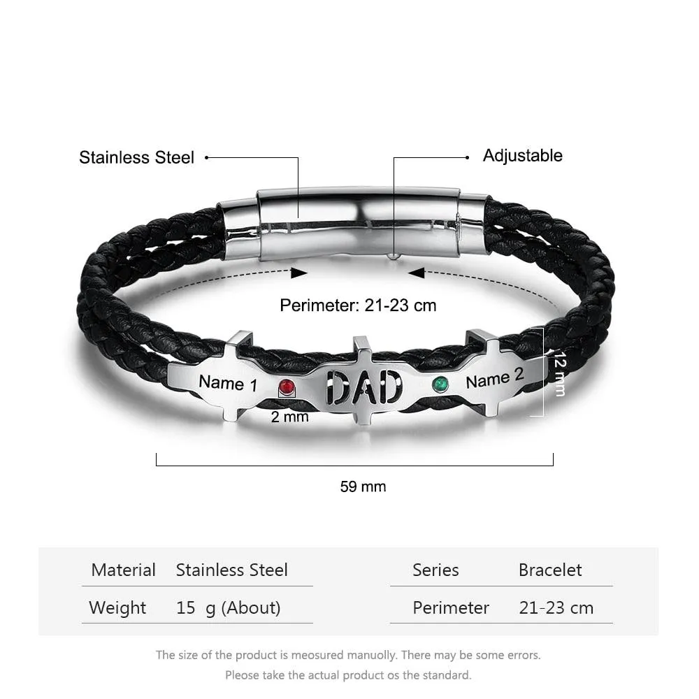 Personalized Leather Engraved Bracelet for Men Trendy Personalized Black Bracelet for Men