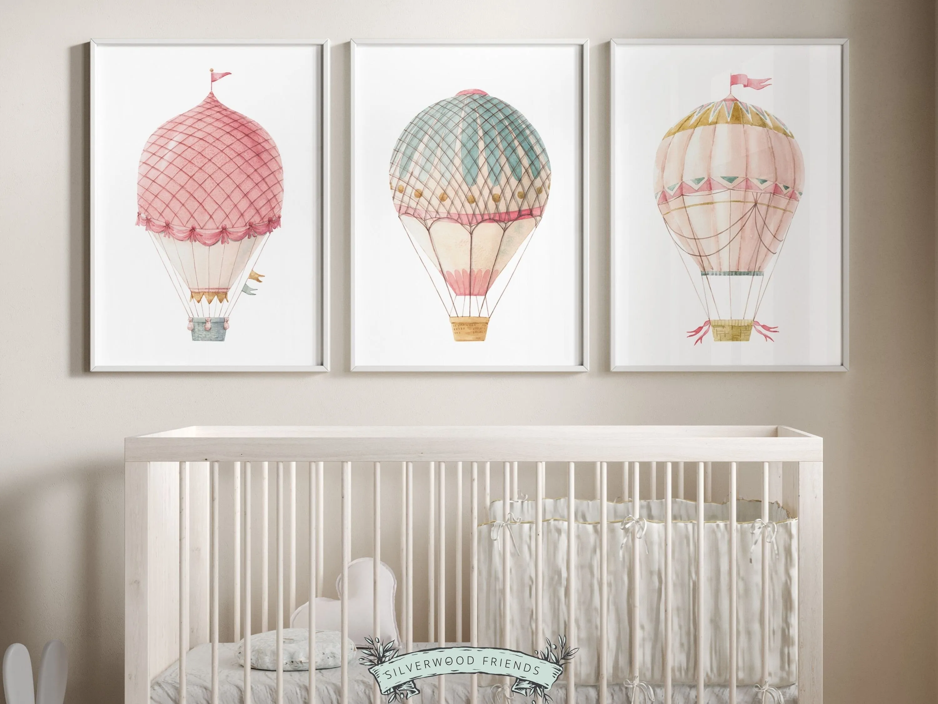 Pink Hot Air Balloons Nursery Prints