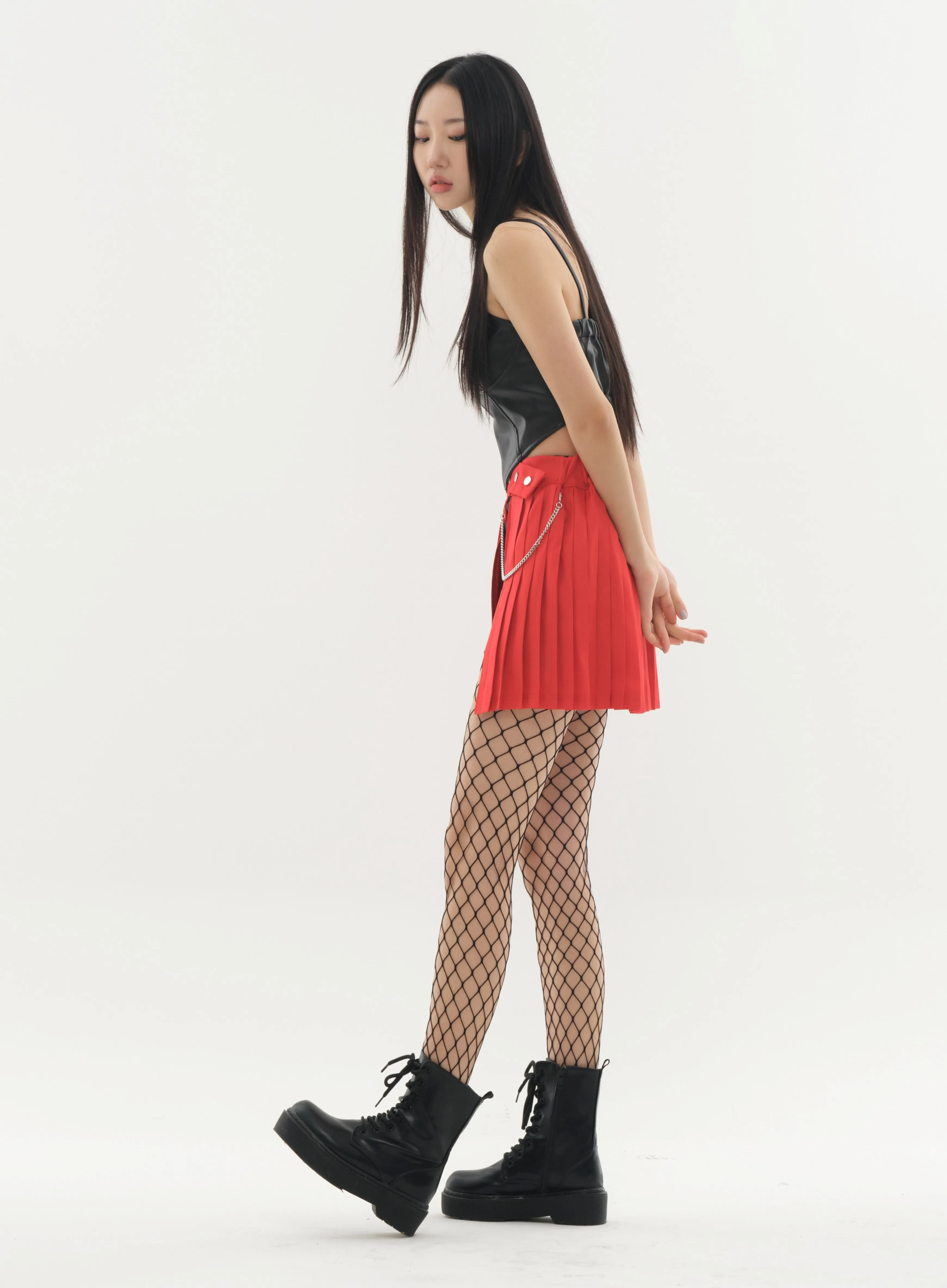 Pleated Mini Skirt with Chain #Original Kpop #121692