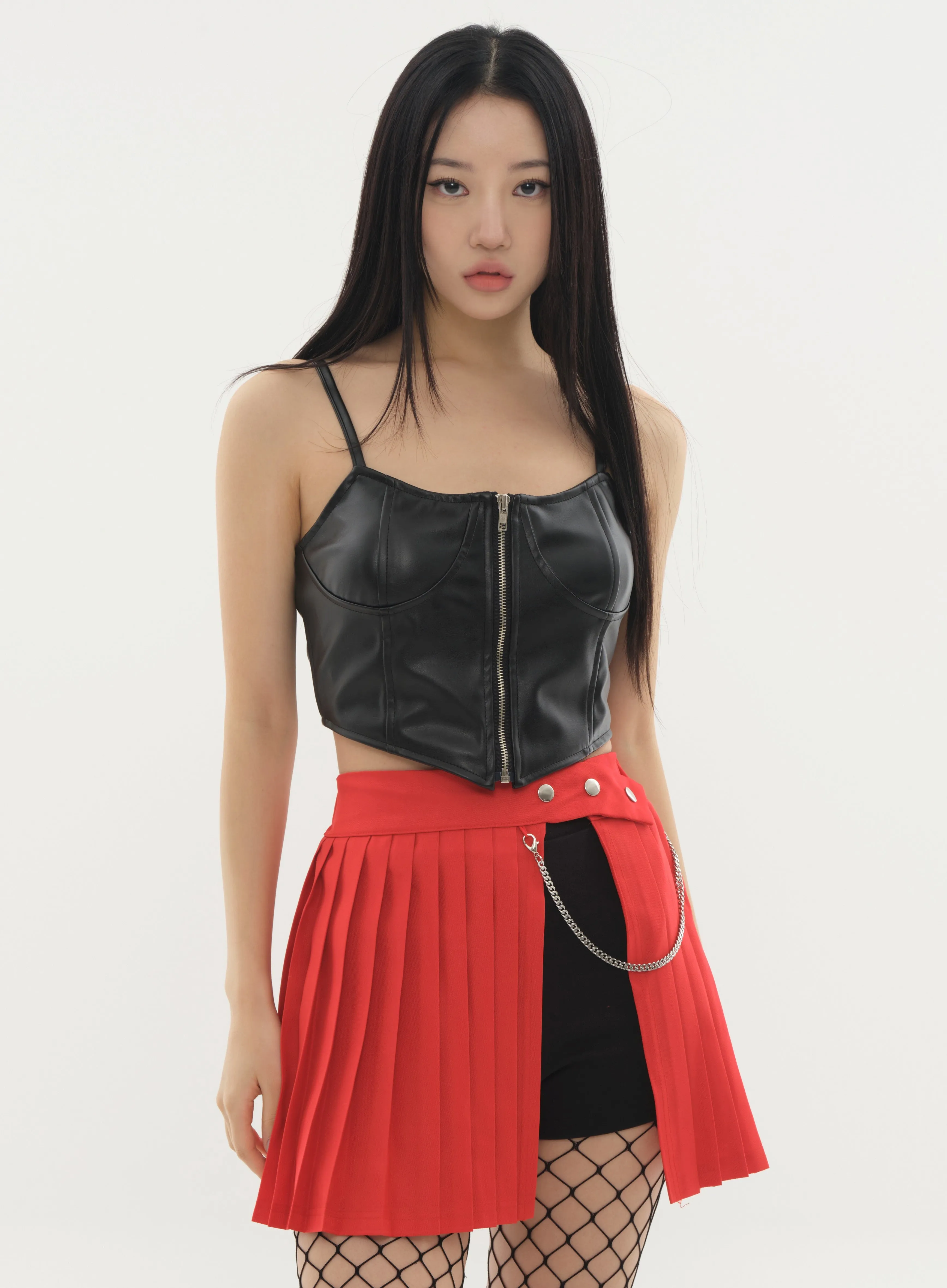 Pleated Mini Skirt with Chain #Original Kpop #121692