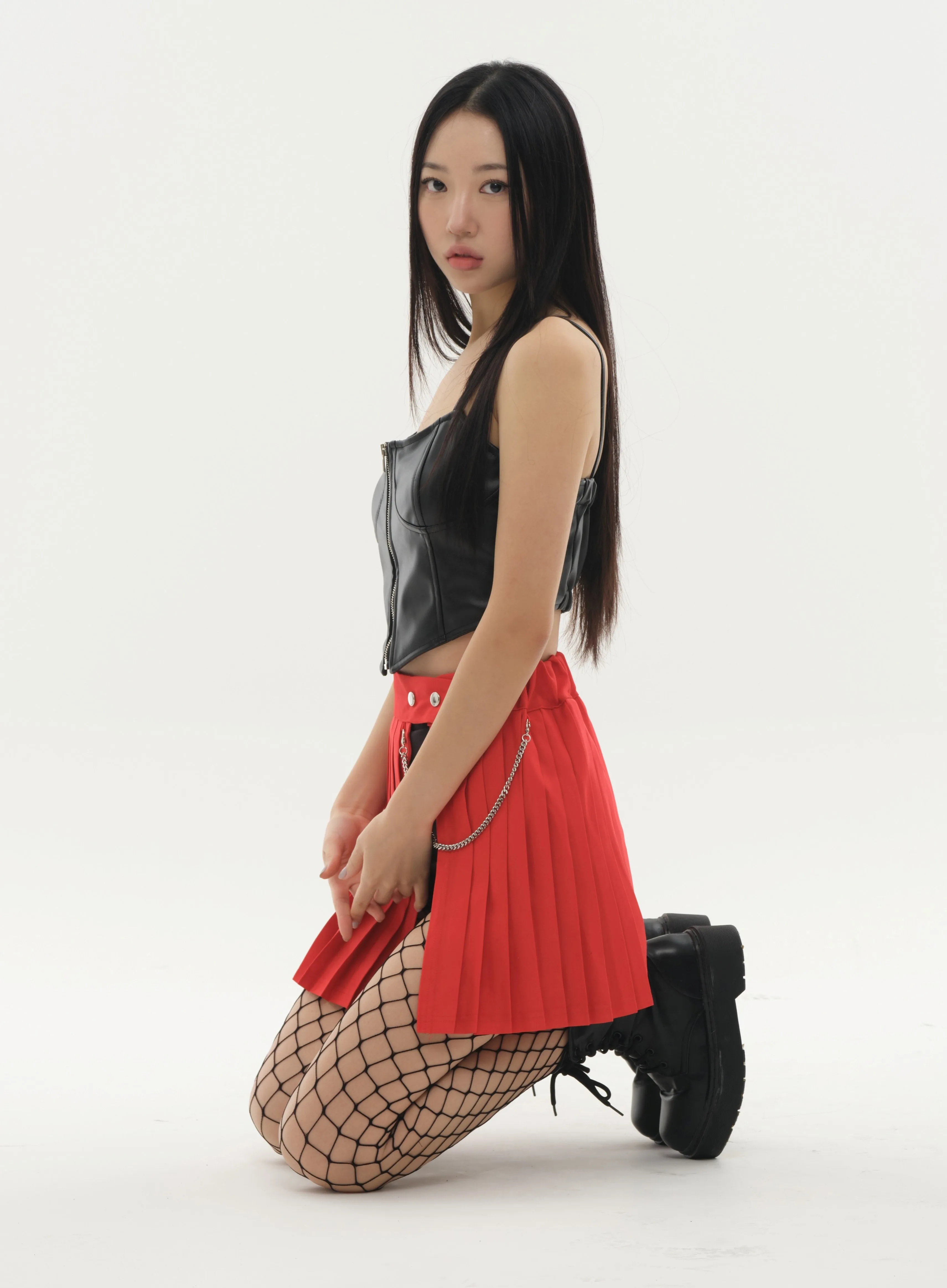 Pleated Mini Skirt with Chain #Original Kpop #121692