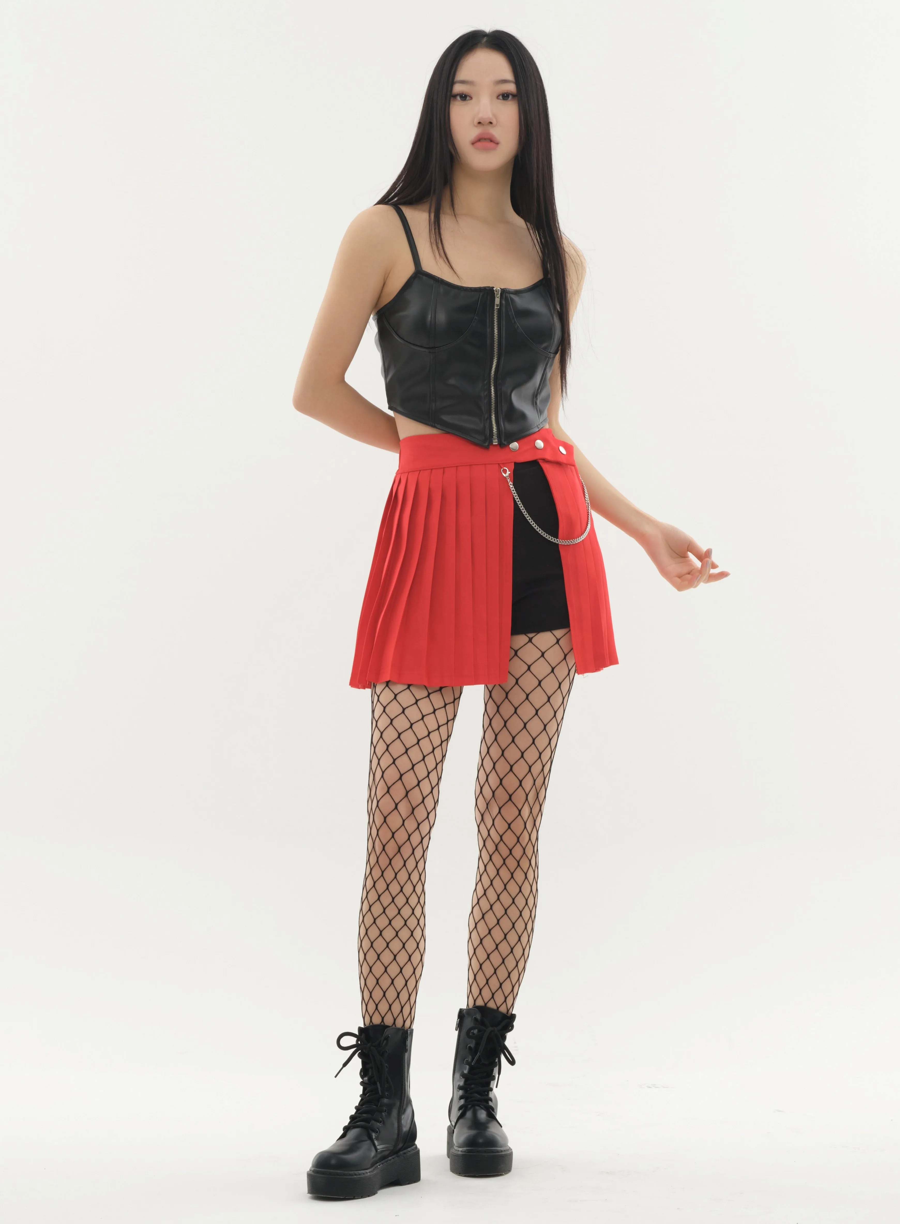 Pleated Mini Skirt with Chain #Original Kpop #121692