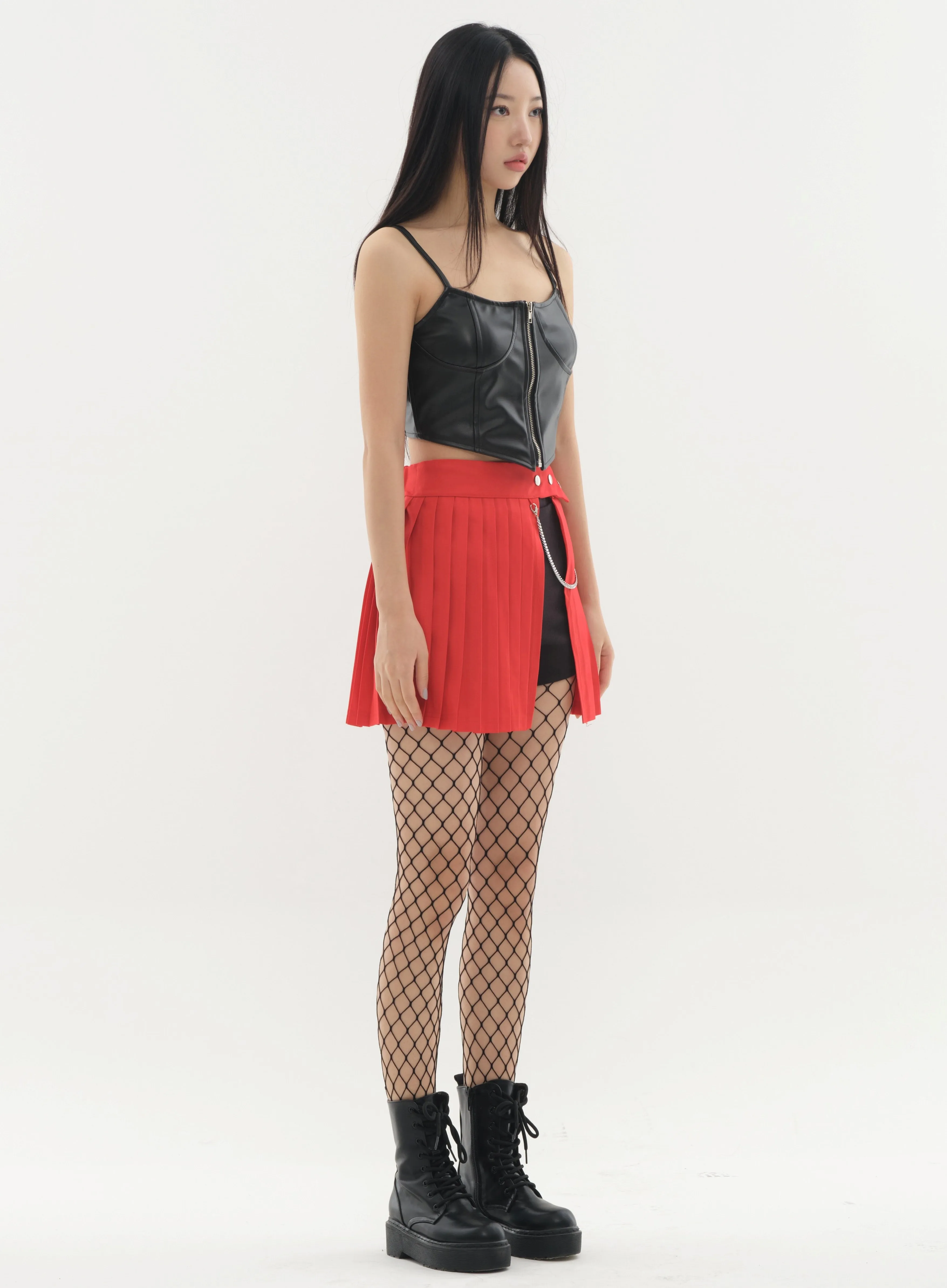 Pleated Mini Skirt with Chain #Original Kpop #121692