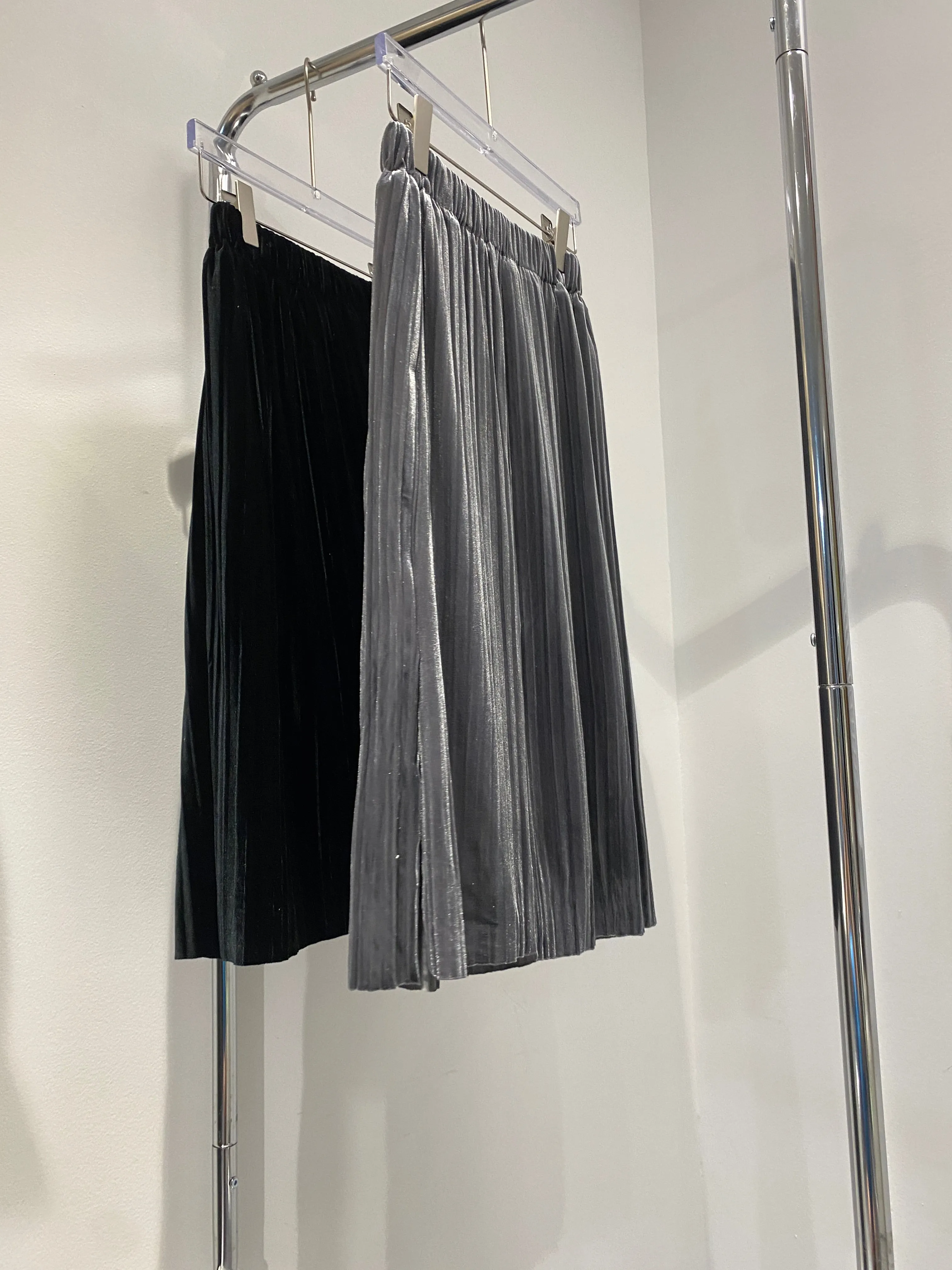 Pleated Velvet Skirt - Gunmetal Gray