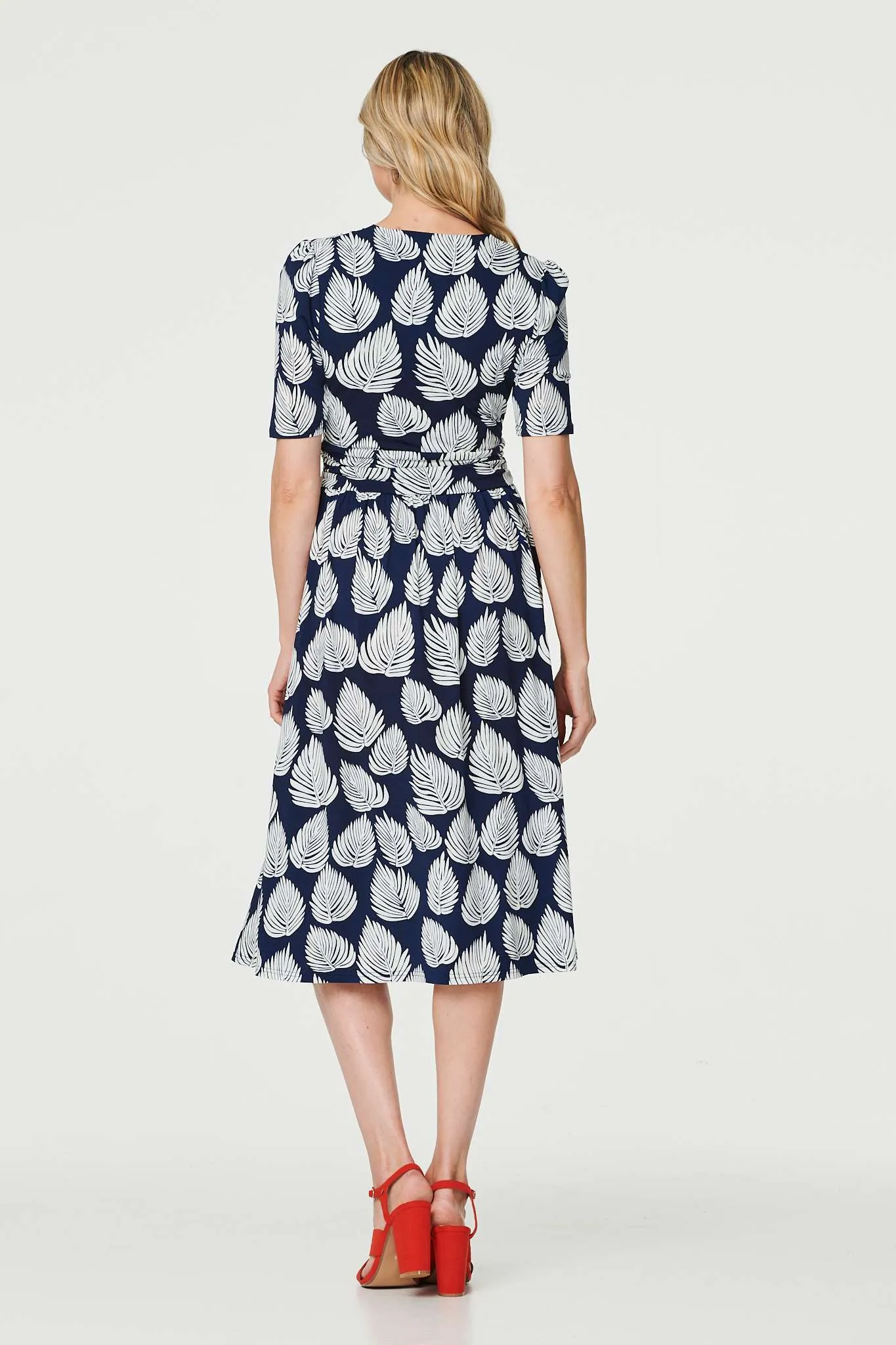 Printed Short Sleeve Wrap Tea Dress