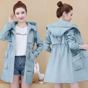 Purpdrank - Hot Sale Ladies Windbreaker With Lining Spring Autumn Hooded Long Women's Trench Coat Female Student Casual Overwear W54