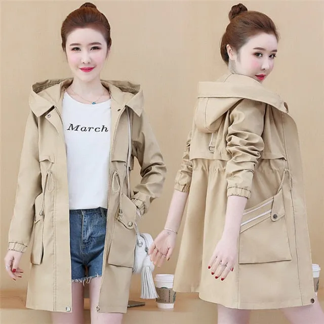 Purpdrank - Hot Sale Ladies Windbreaker With Lining Spring Autumn Hooded Long Women's Trench Coat Female Student Casual Overwear W54