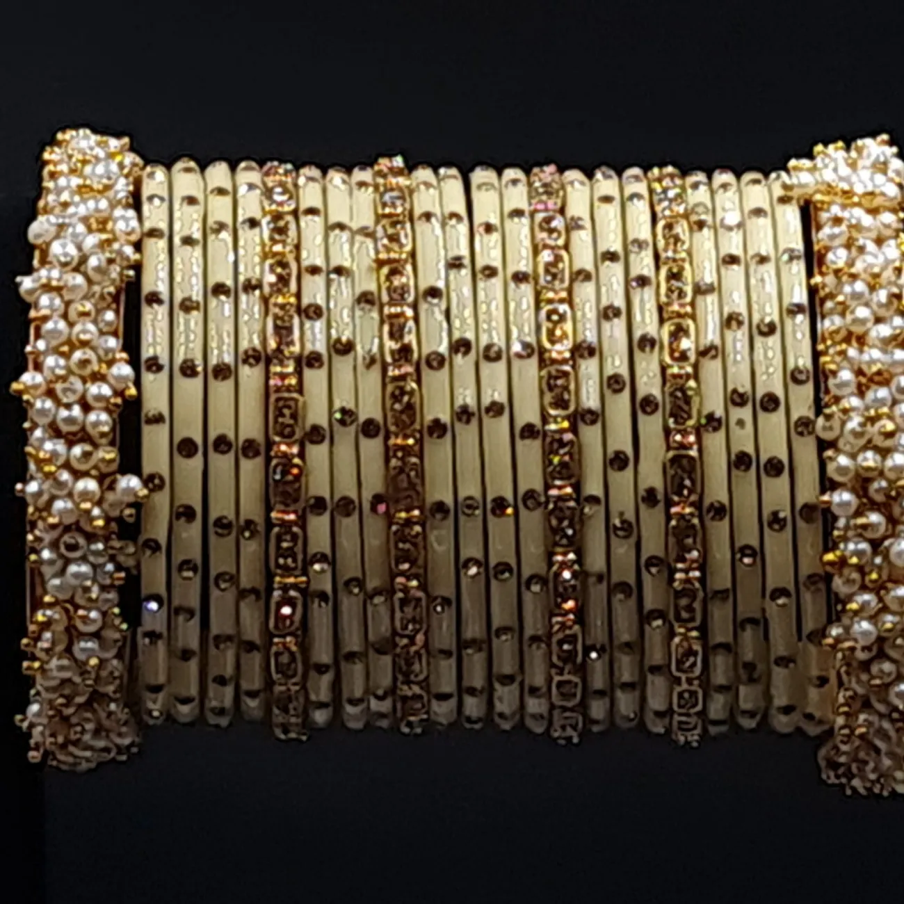 Ratna indian bollywood cream colour bangles with handmade pearl beaded kangans