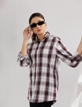 Red & White Check Casual Women Shirt