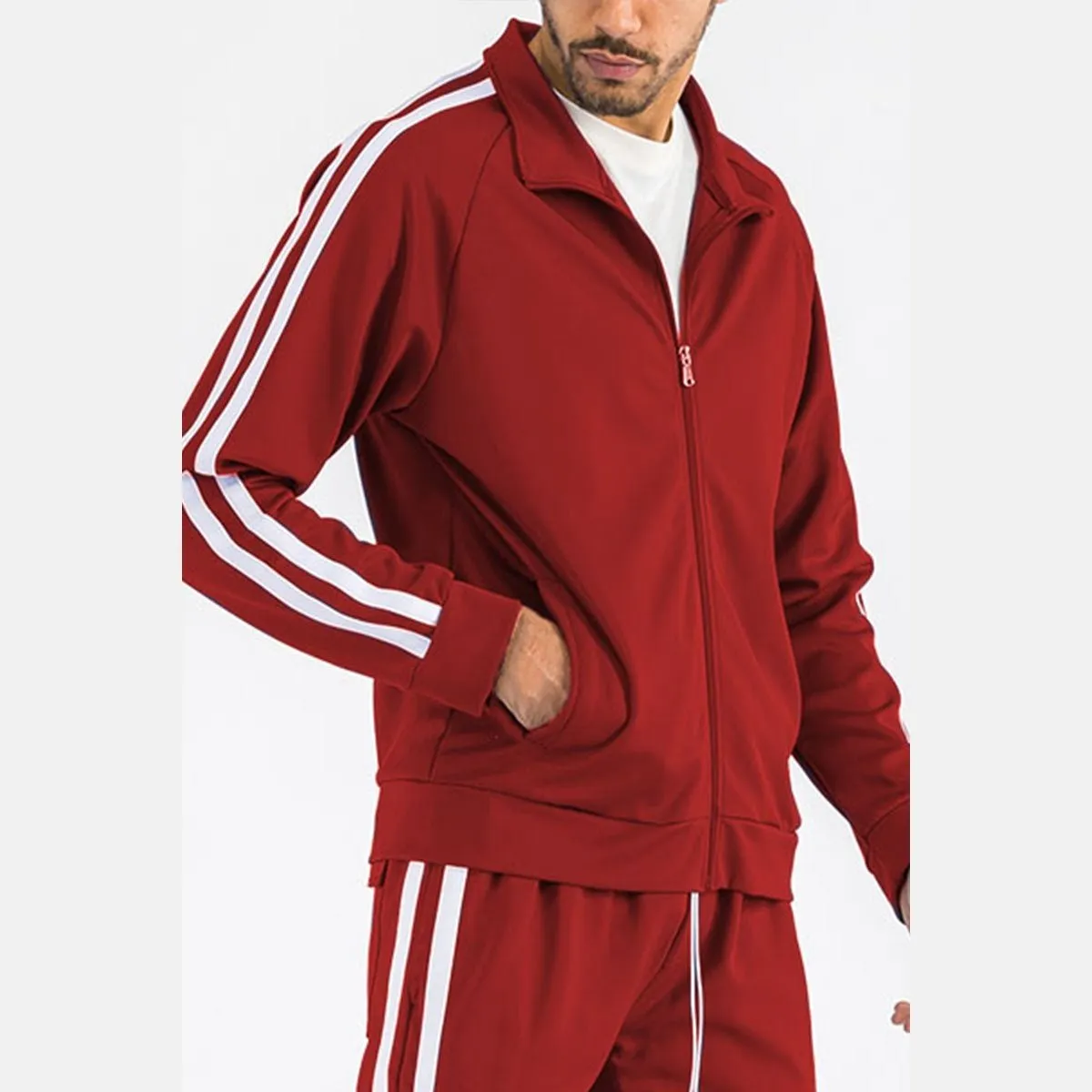 Red & White Two-Stripe Track Jacket