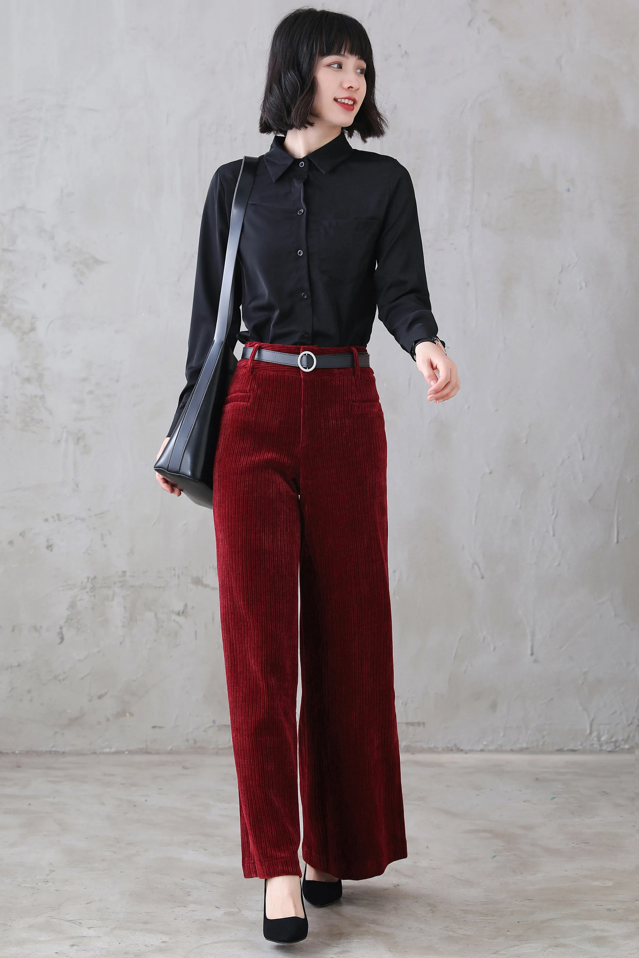 Red Corduroy Pants, Wide Leg pants for women 311501