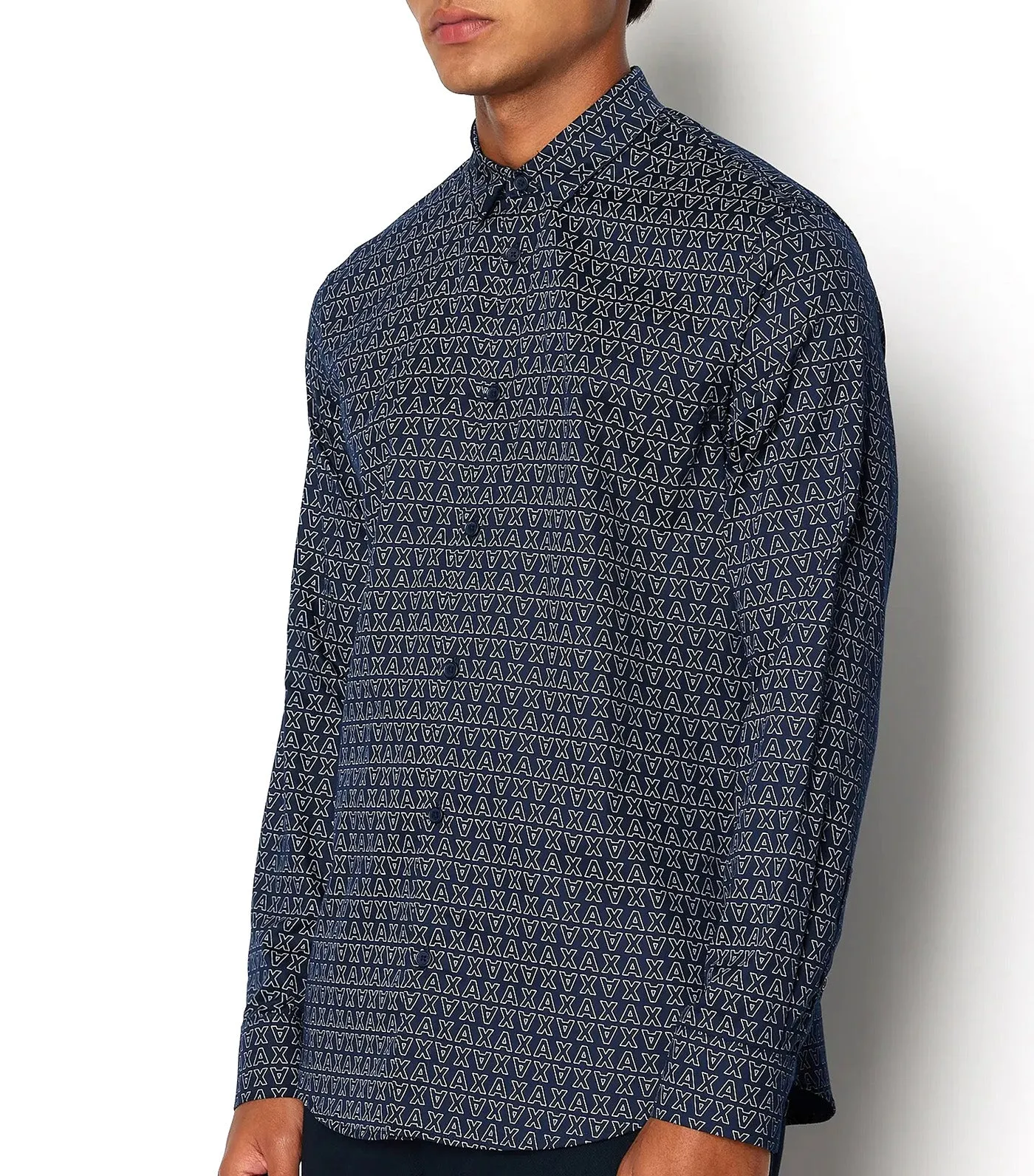 Regular Fit Logo Patterned Shirt Navy Blue Outline Logo